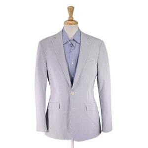 Charles Tyrwhitt Slim Fit Blue/White Seersucker Cotton 2-Btn Blazer Jacket 40L